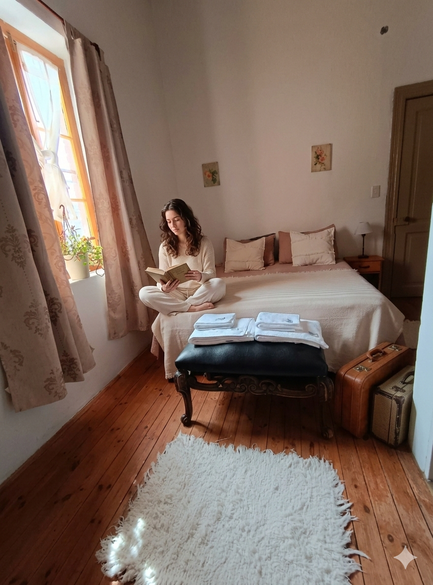 Habitación acogedora con pisos de madera y luz natural en Ty'r Haul